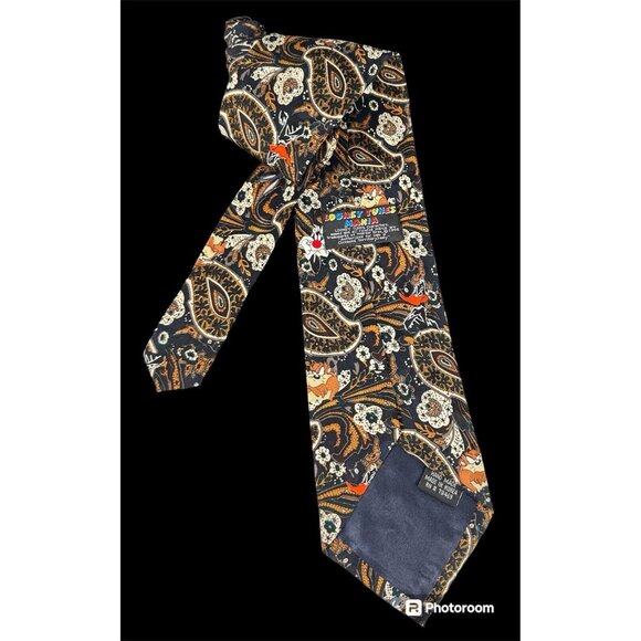 Looney Tunes Mania Mens Necktie Blue Paisley 1994 Cartoon Sylvester Coyote Bugs - Picture 11 of 13